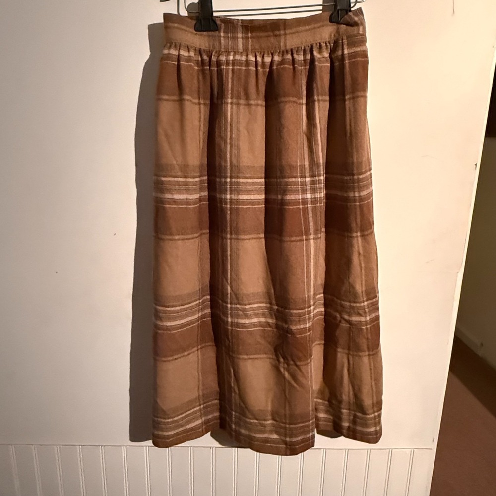 Vintage Pendleton Skirt Womens 10 Natural Wool Plaid A Line Brown Cottagecore - Picture 5 of 7